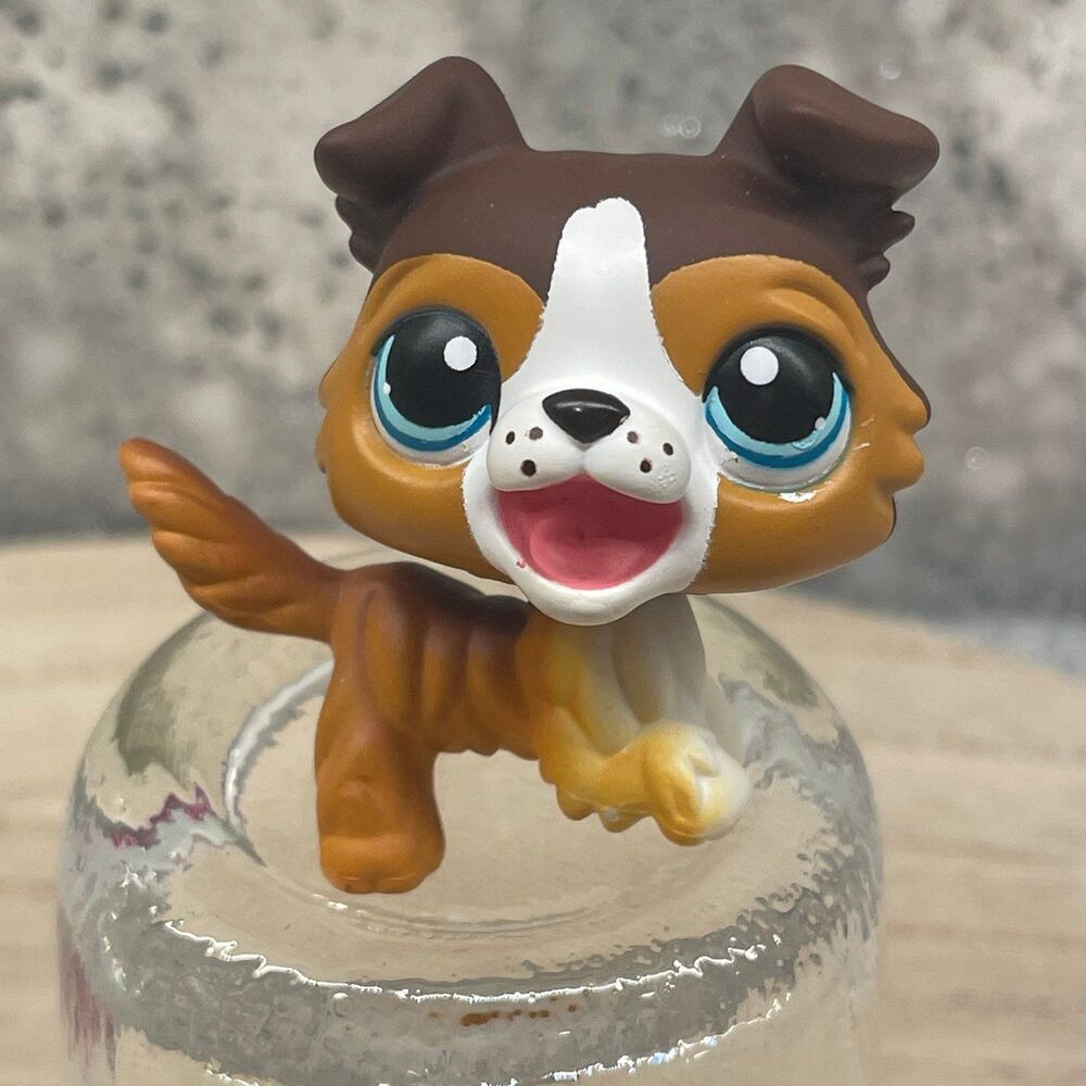 Littlest Pet Shop Collie 237 Authentic LPS Brown White Open Mouth Puppy Dog